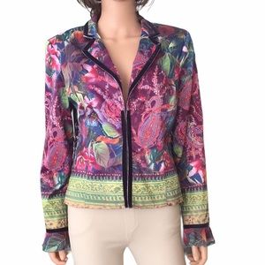 Vintage BOHO Chic edgy satin pattern lace up back blazer